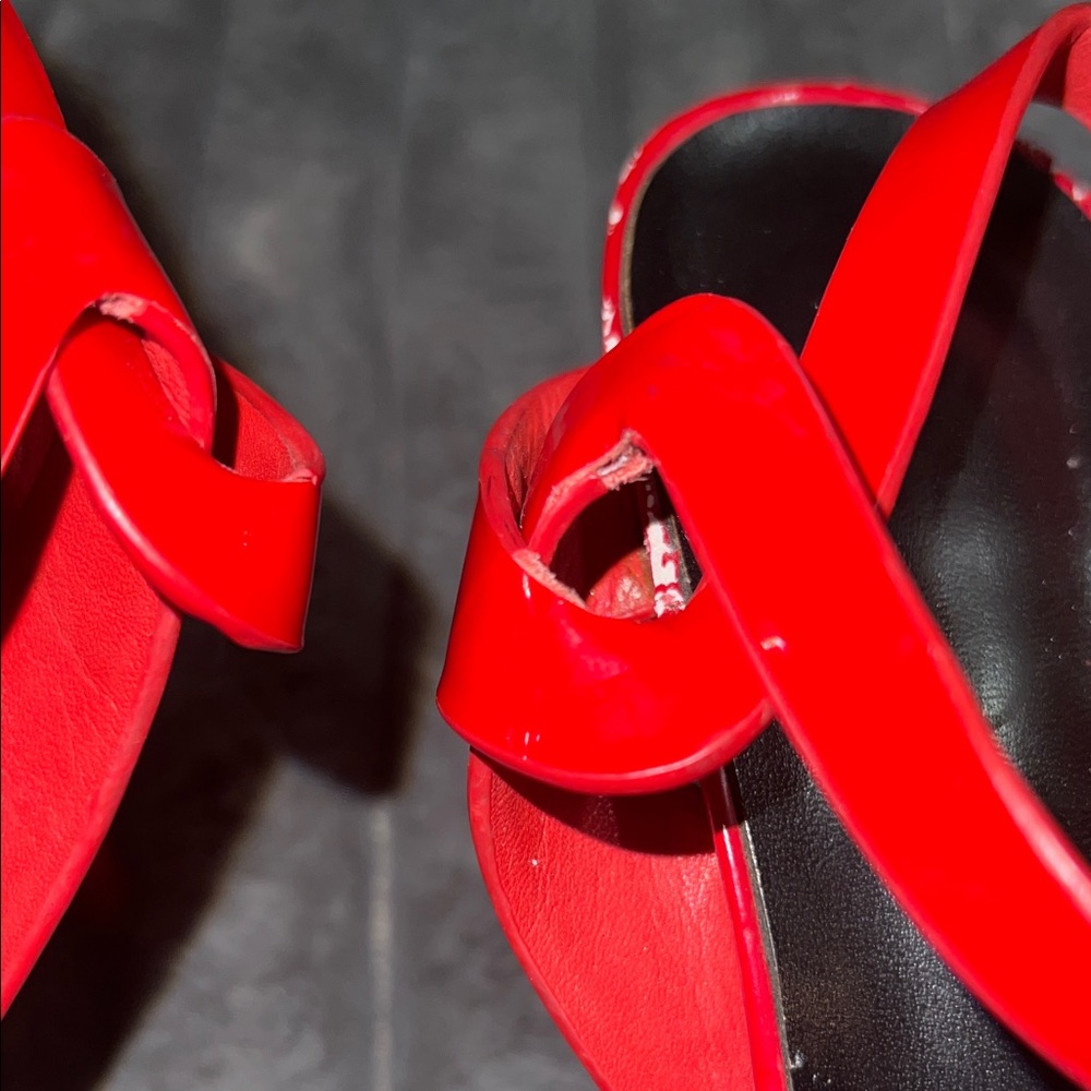 YSL Saint Laurent Red Patent Strappy Platform Heels - Picture 5 of 13